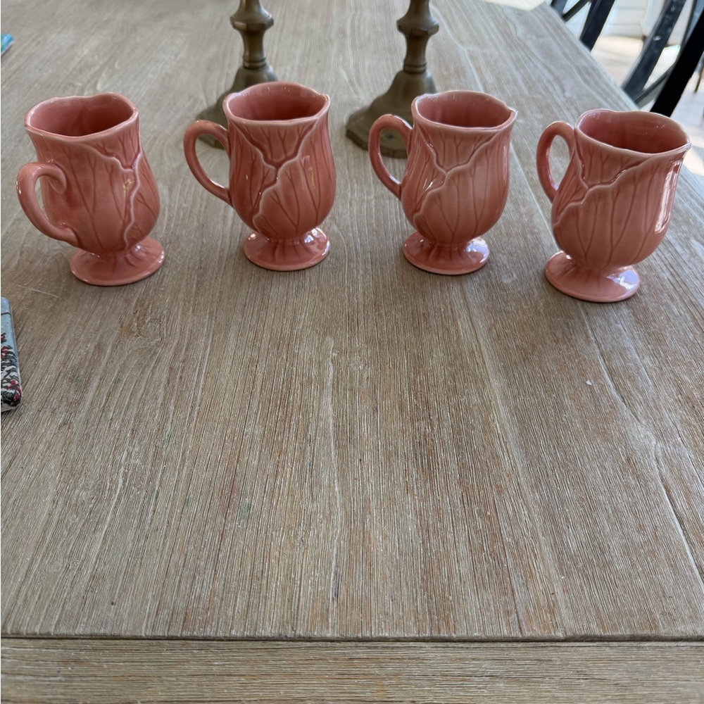🌱 Set of 4 Vintage Metlox Poppytrail Lotus Vernonware Peach “Cabbage Leaf” Mugs - Picture 2 of 3